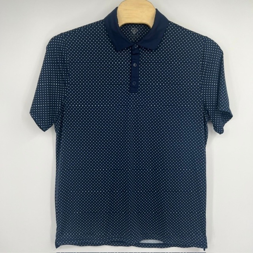 Graham Luxe Mens XL Navy Blue Micro Dot Performance Golf Short Sleeve Polo Shirt